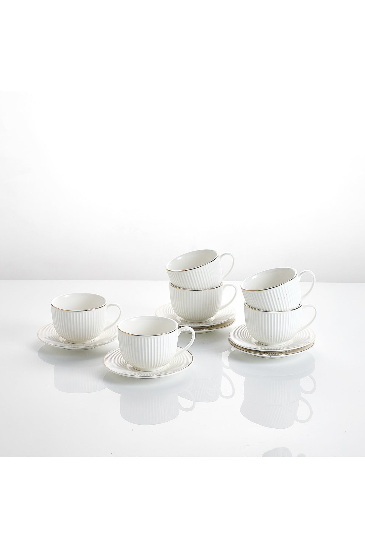 Set de 6 cești cu 6 farfurioare, portelan, 190 ml - royal alb