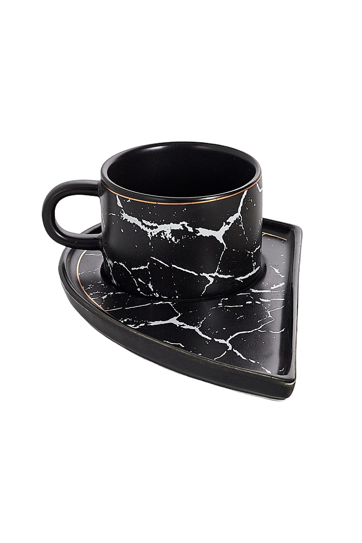 Set 6 cești espresso din porțelan cu farfurioare în formă de inimă - 90 ml
