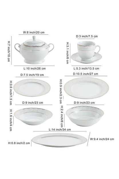Serviciu de Masă 12 Persoane Golden Heritage din Porțelan 64 Piese, Design Clasic Oriental Auriu