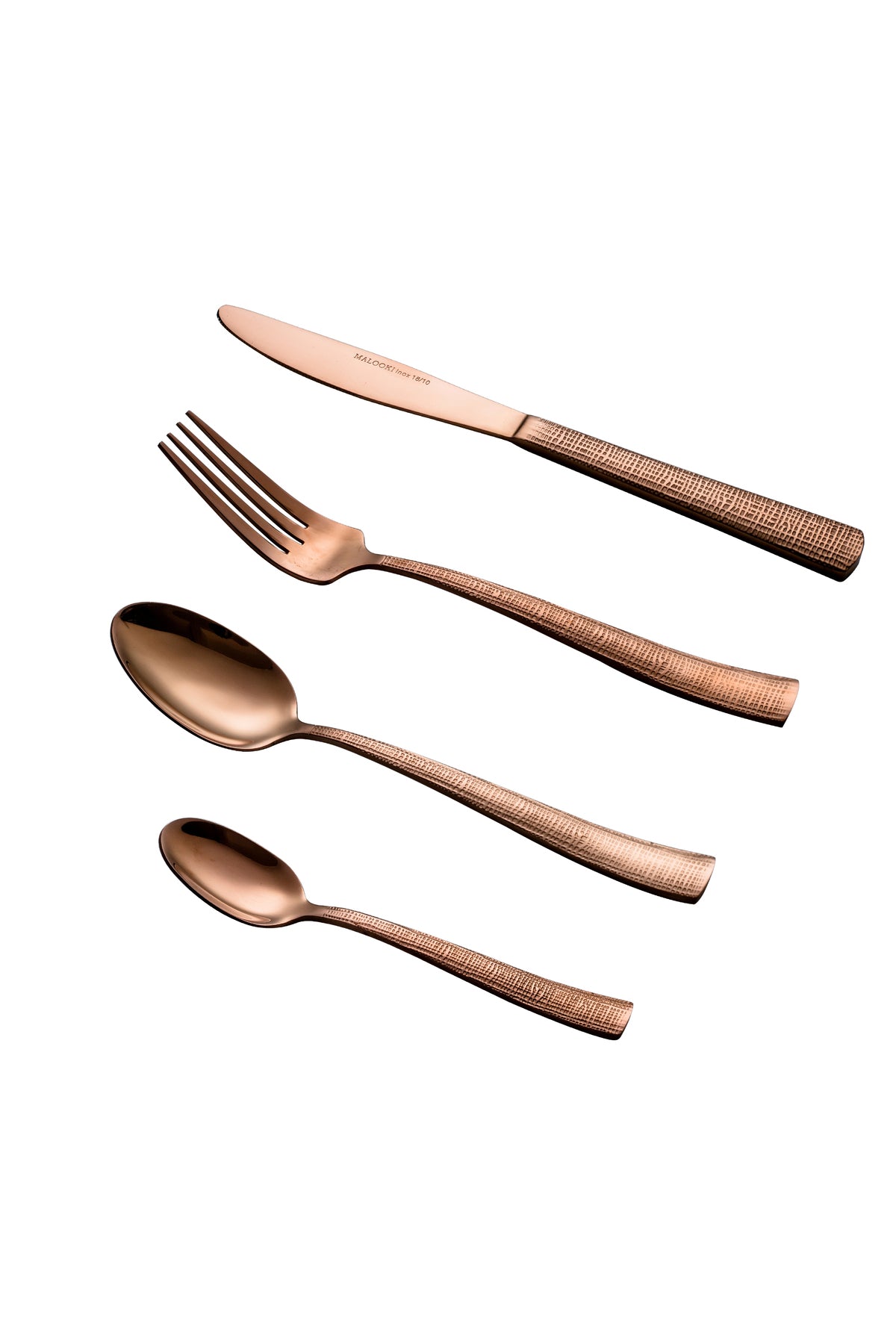 Set Tacâmuri 24 Piese pentru 6 persoane, Inox premium – Cupru Texturat