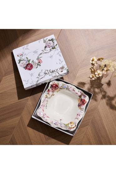 Bol porțelan model floral vintage, margini ondulate, 26.5 cm