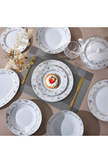 Serviciu de Masă 6 persoan Golden Blossom din Porțelan 30 piese,Design Floral Bogat cu Detalii Aurii