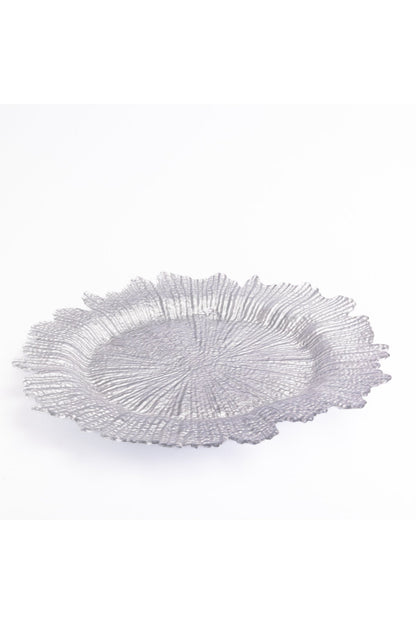 Farfurie Suport Sticlă Silver Bloom – Design Texturat Argintiu, 35cm