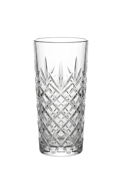 Set 6 pahare highball sticlă Thistle, model gravat vintage, 330ml, transparent