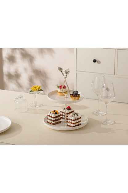 Platou etajat rotund Candy Bar din Porțelan cu Suport Metalic - 31.5 cm