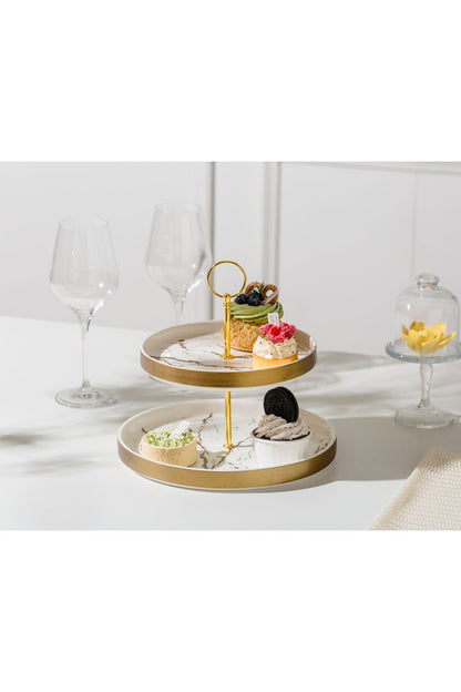 Suport Prăjituri Etajat din Porțelan, 2 Niveluri, 25 cm - Marble collection