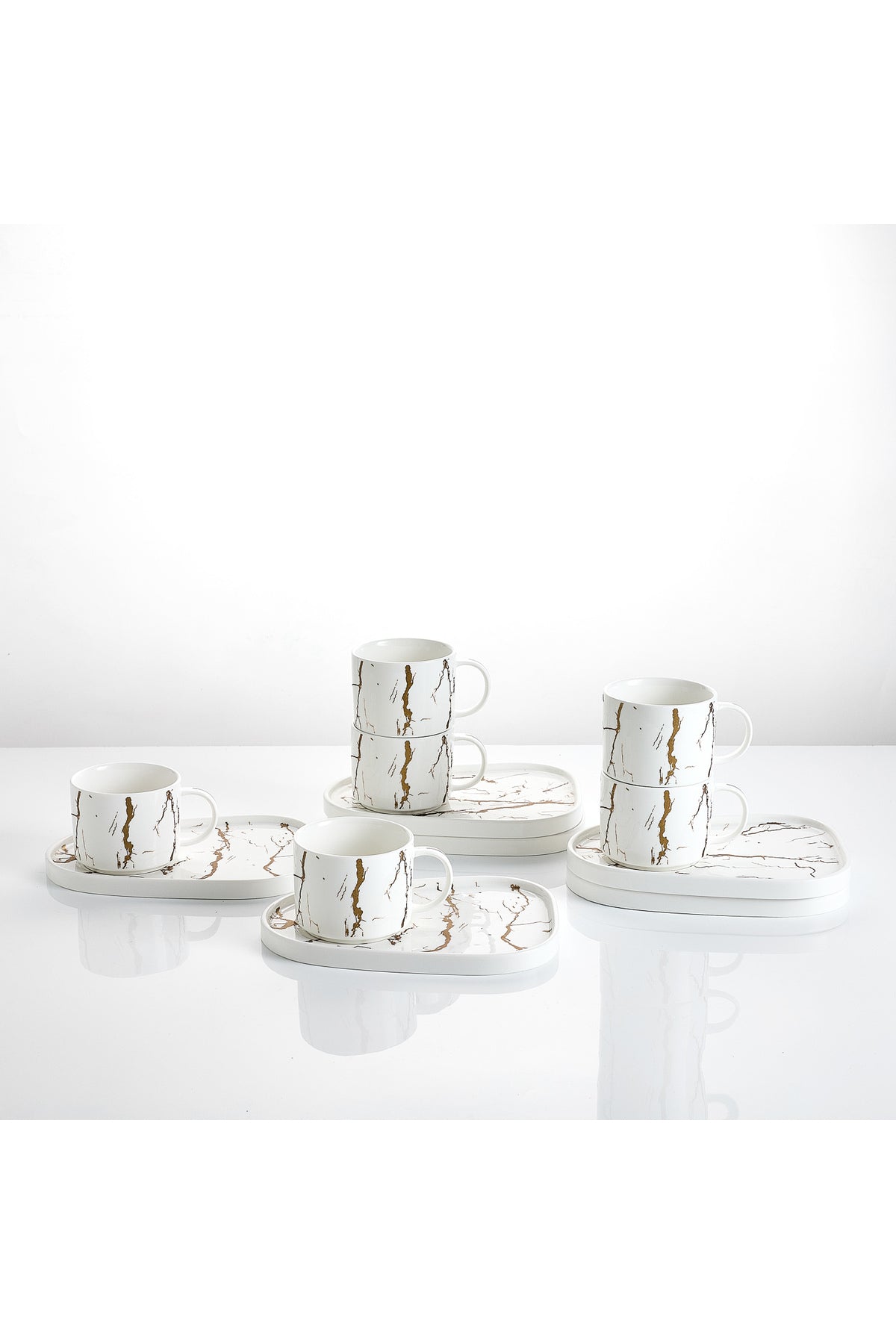 Set de 6 cești cu 6 farfurioare platou neuniform, porțelan, 220 ml - Marble collection