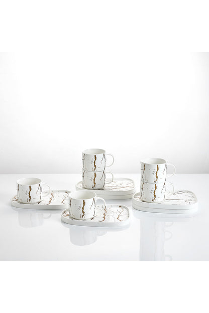 Set de 6 cești cu 6 farfurioare platou neuniform, porțelan, 220 ml - Marble collection