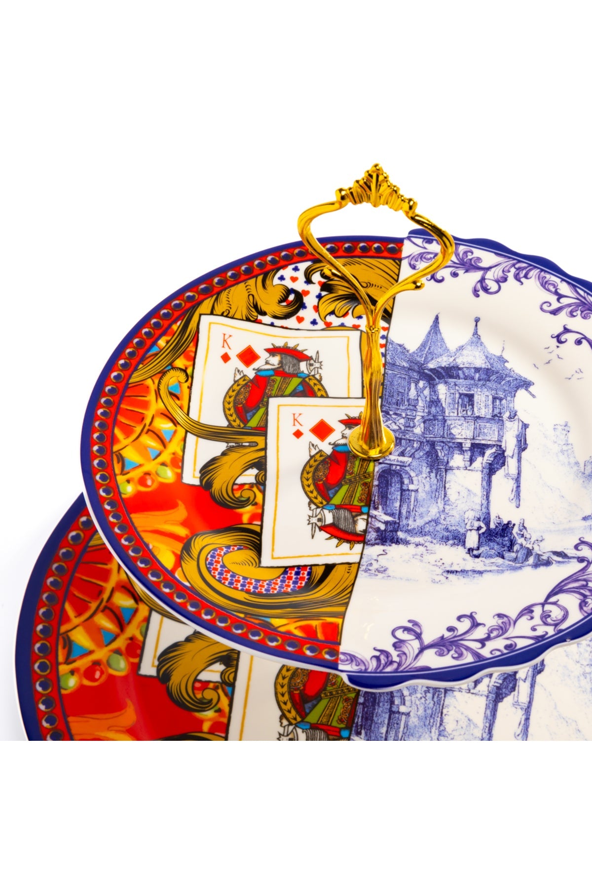 Platou etajat 2 nivele Royal – porțelan cu design baroc, suport prăjituri și aperitive