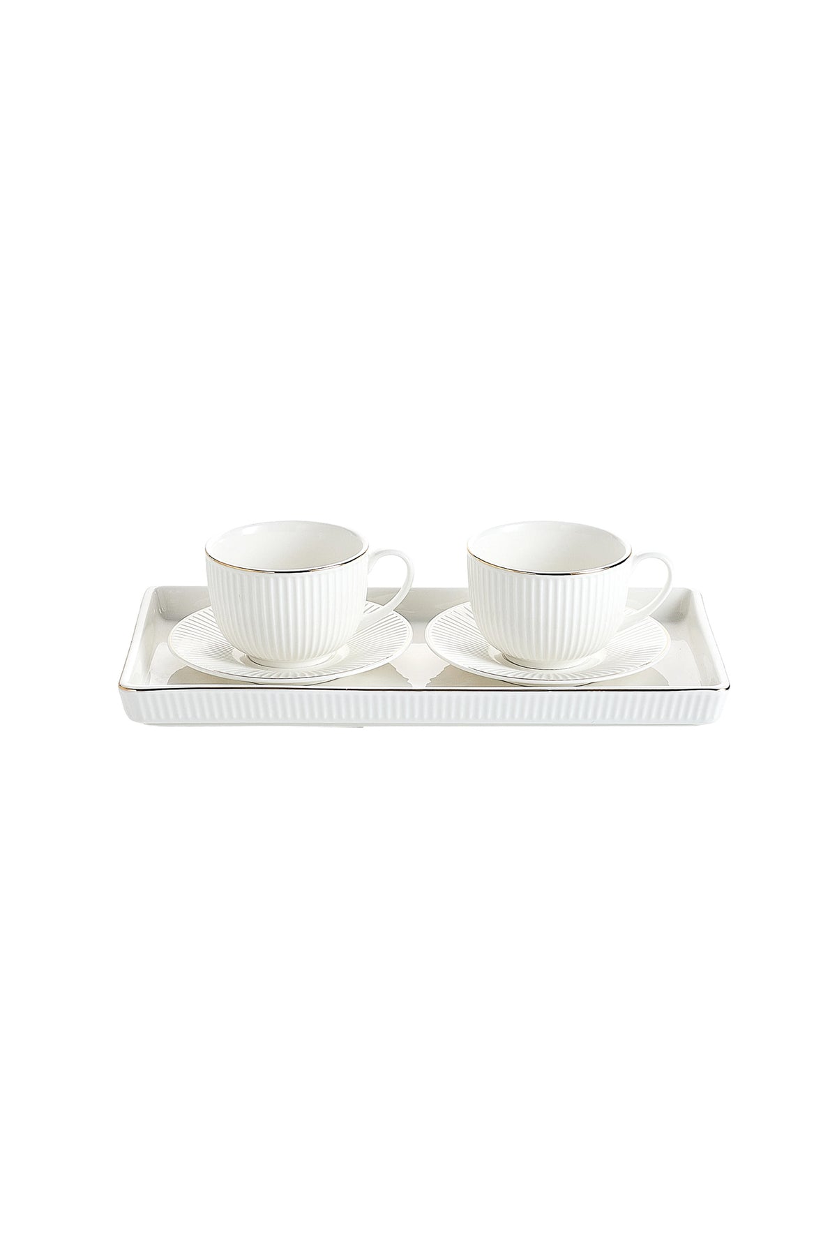 Set Servire Cafea - 2 Cești 190ml, 2 Farfurioare și platou Porțelan - Royal Alb