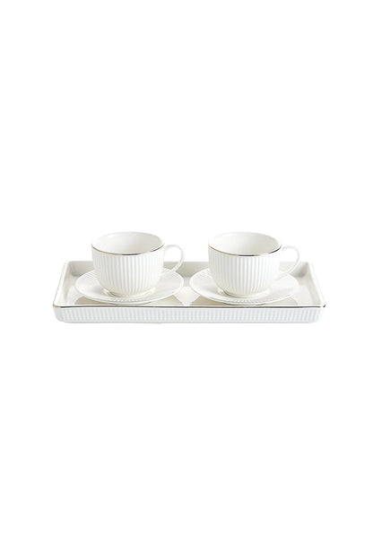 Set Servire Cafea - 2 Cești 190ml, 2 Farfurioare și platou Porțelan - Royal Alb