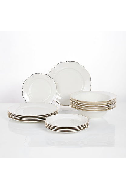 Set masă 18 piese porțelan Dubai, alb cu bordură aurie, 6 persoane