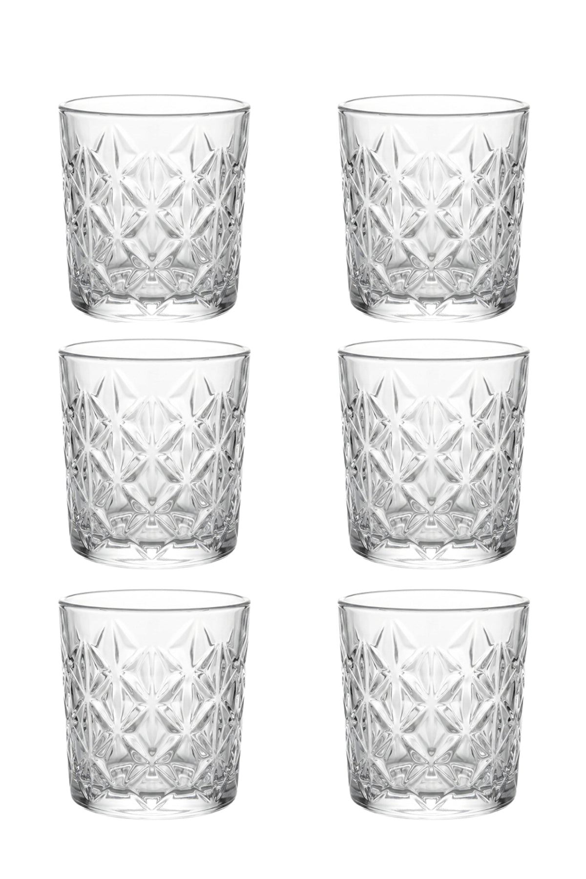 Set 6 pahare whisky sticlă Star, model stea gravat, 340ml, transparent
