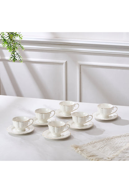 Set Serviciu cafe "ANTIC" 12 Piese, Porțelan Premium Alb, Detalii Sculptate - 200 ml