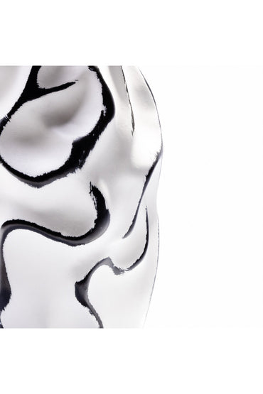 Vază Ceramică – Alb și Negru cu Design Abstract Ondulat - 20 cm