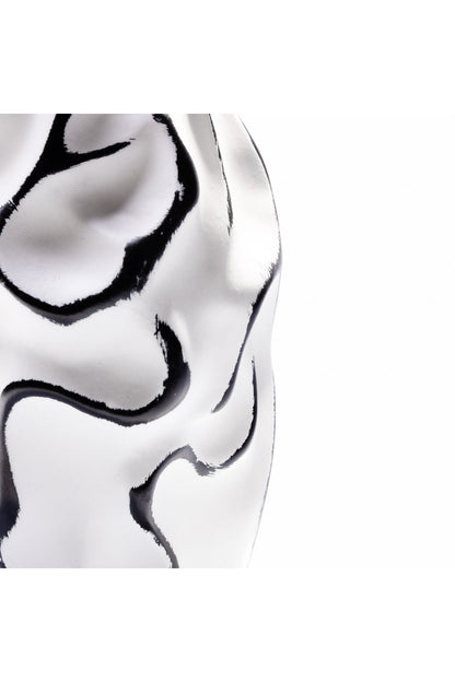 Vază Ceramică – Alb și Negru cu Design Abstract Ondulat - 20 cm