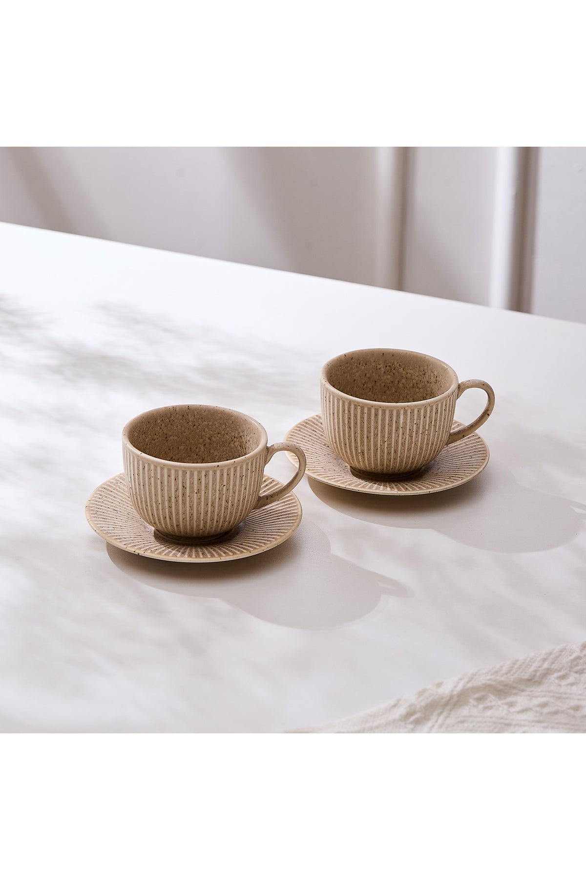 Set de 2 cești cu 2 farfurioare, porțelan, 190 ml - Bej nisip