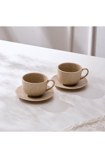 Set de 2 cești cu 2 farfurioare, porțelan, 190 ml - Bej nisip