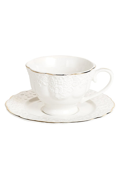 Set Serviciu cafe "ANTIC" 12 Piese, Porțelan Premium Alb, Detalii Sculptate - 200 ml