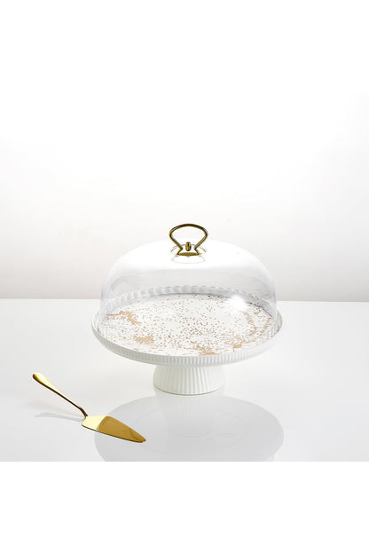 Platou tort din porțelan cu picior și capac transparent, 27.5 cm - Sprinkles Collection