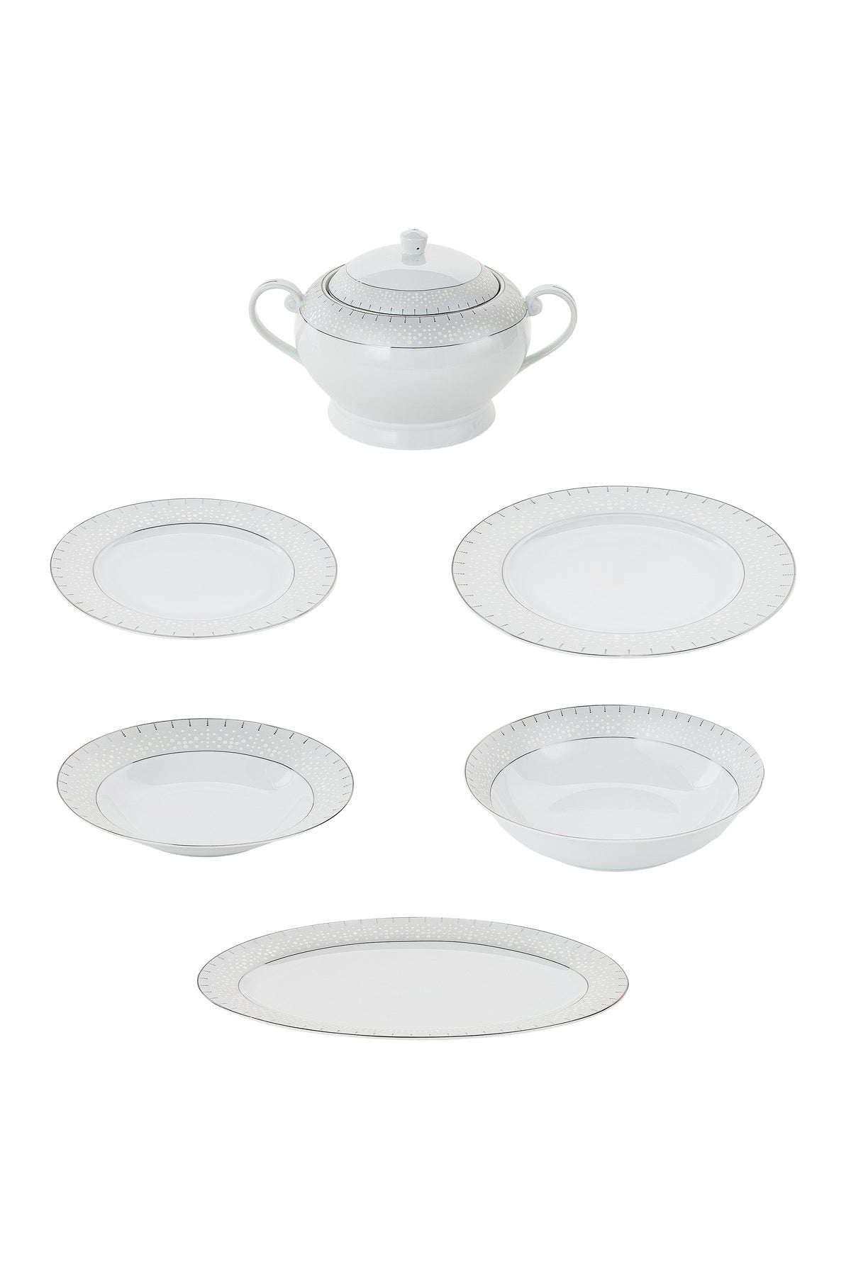 Serviciu de Masă 12 Persoane Starlight Silver din Porțelan , 40 piese, Design și Bordură Argintie