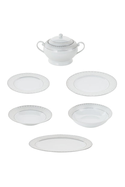 Serviciu de Masă 12 Persoane Starlight Silver din Porțelan , 40 piese, Design și Bordură Argintie