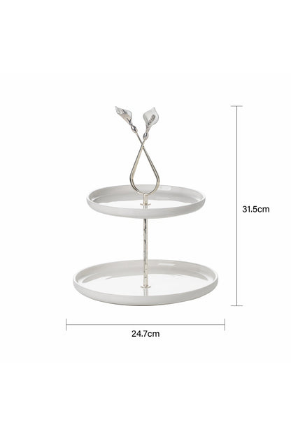Platou etajat rotund Candy Bar din Porțelan cu Suport Metalic - 31.5 cm