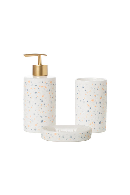 Set accesorii baie Terrazzo 3 piese porțelan – dozator sapun, suport sapun solid, pahar