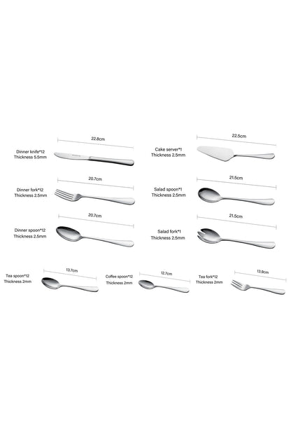 Set Tacâmuri 75 Piese pentru 12 persoane, Inox Premium–Argintiu, Set Complet cu Accesorii de Servire