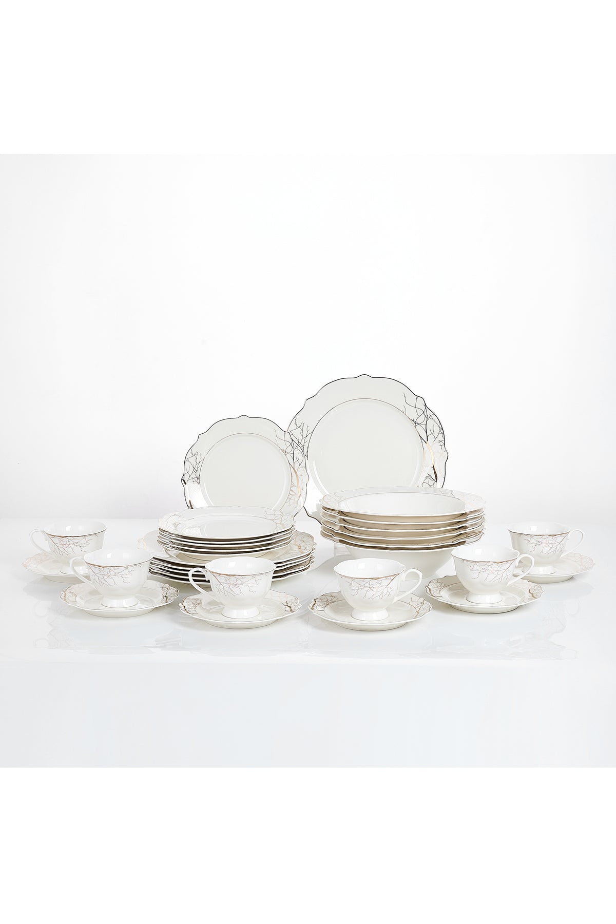 Set masă 30 piese porțelan Lifetree Lux, ramuri aurii bogate, 6 persoane