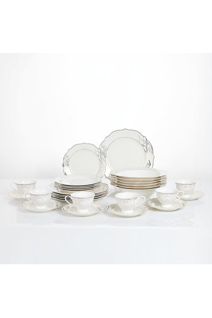 Set masă 30 piese porțelan Lifetree Lux, ramuri aurii bogate, 6 persoane