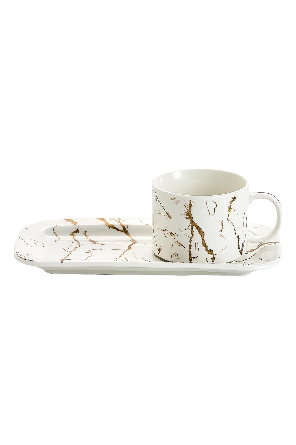 Set de 6 cești cu 6 farfurioare platou dreptunghiular, porțelan, 180 ml - Marble collection