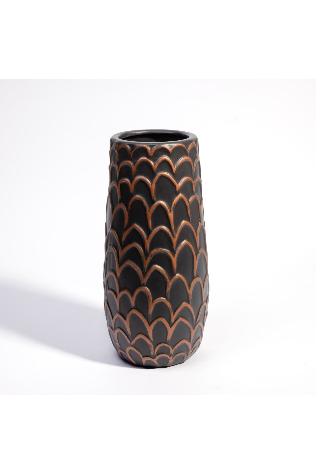 Vază Decorativă Ceramică – Negru și Cupru cu Model în Relief - 28 cm