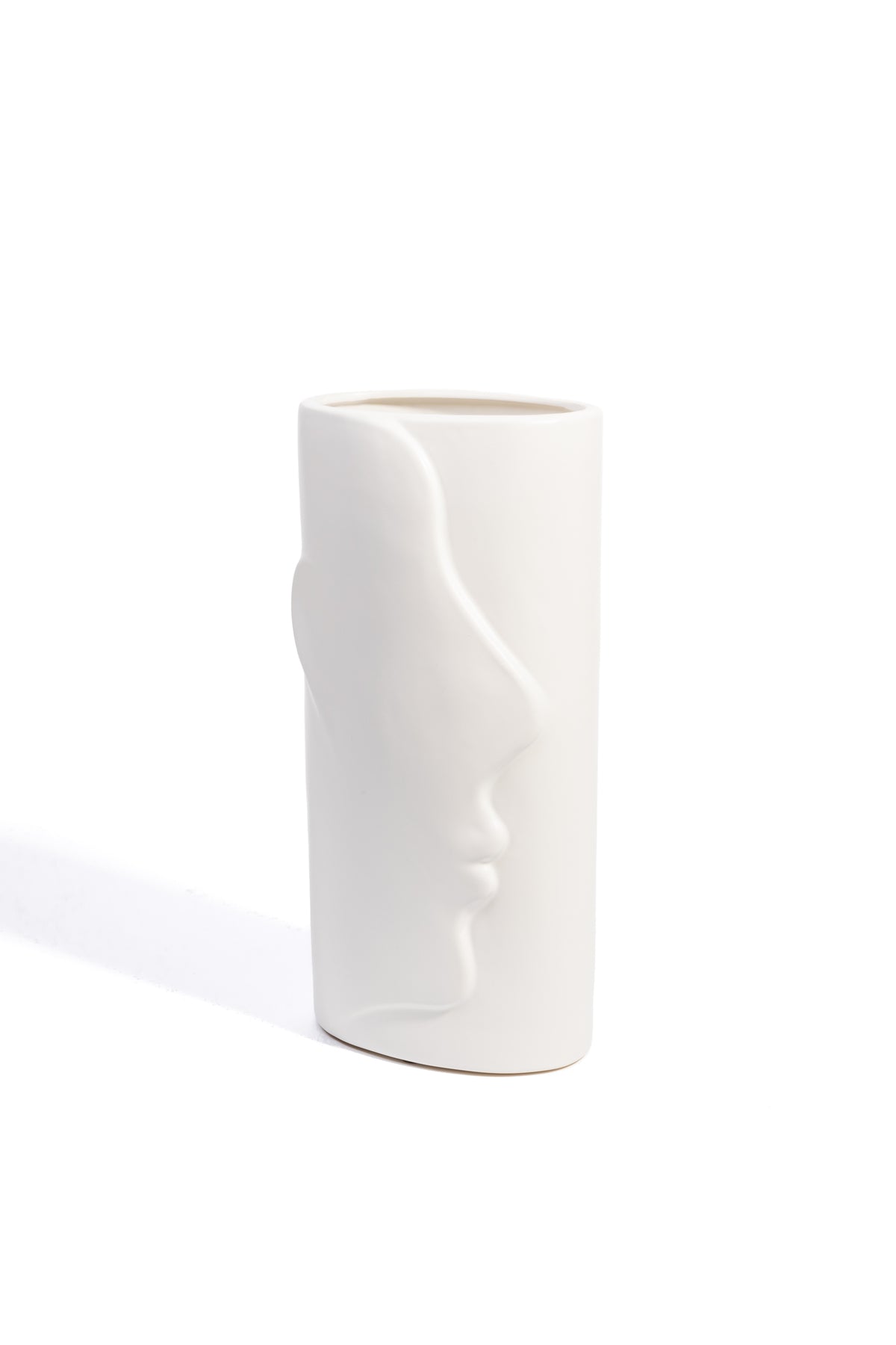 Vază Decorativă din Ceramică "Silhouette", Design Profil Uman, 30 cm - Alb Lucios