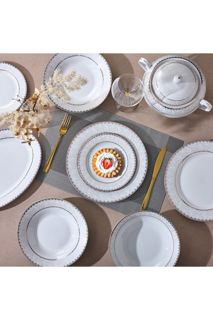 Serviciu de Masă 6 persoane Golden Lace Heritage din Porțelan, 30 piese, Design Broderie Aurie