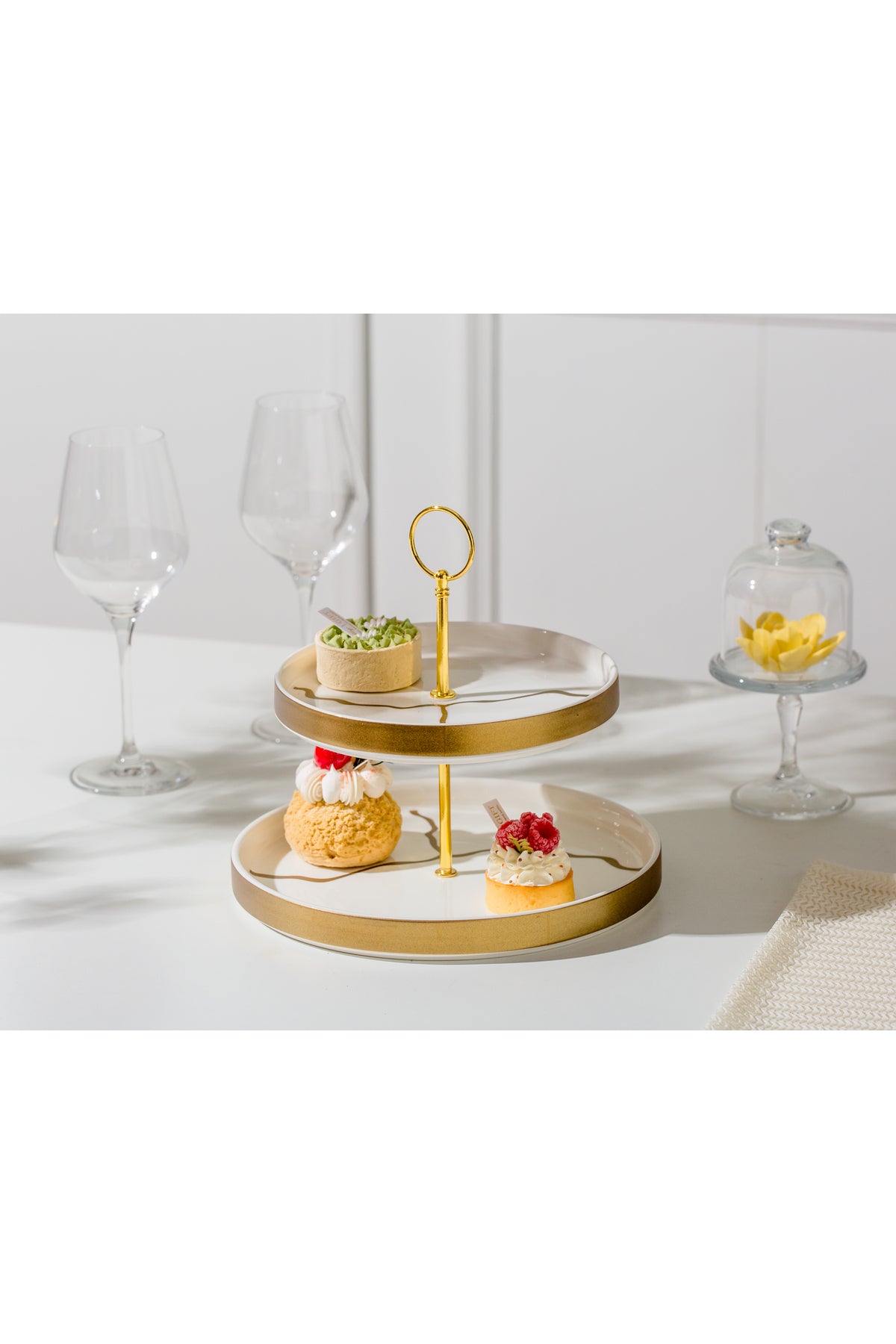 Suport Prăjituri Etajat din Porțelan, 2 Niveluri, 25 cm - Infinity collection