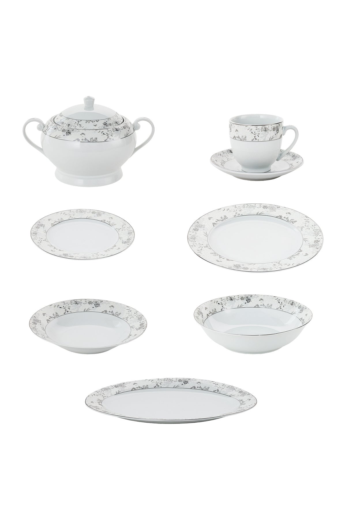 Serviciu de Masă 12 Persoan Golden Blossom din Porțelan 64Piese,Design Floral Bogat cu Detalii Aurii