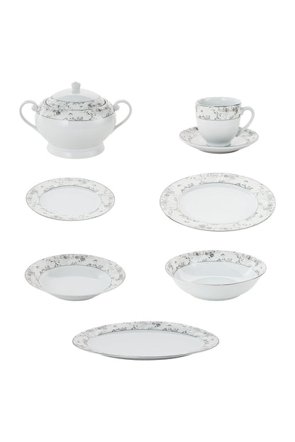 Serviciu de Masă 12 Persoan Golden Blossom din Porțelan 64Piese,Design Floral Bogat cu Detalii Aurii