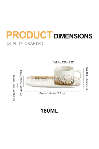 Set de 6 cești cu 6 farfurioare platou dreptunghiular, porțelan, 180 ml - Snowing collection