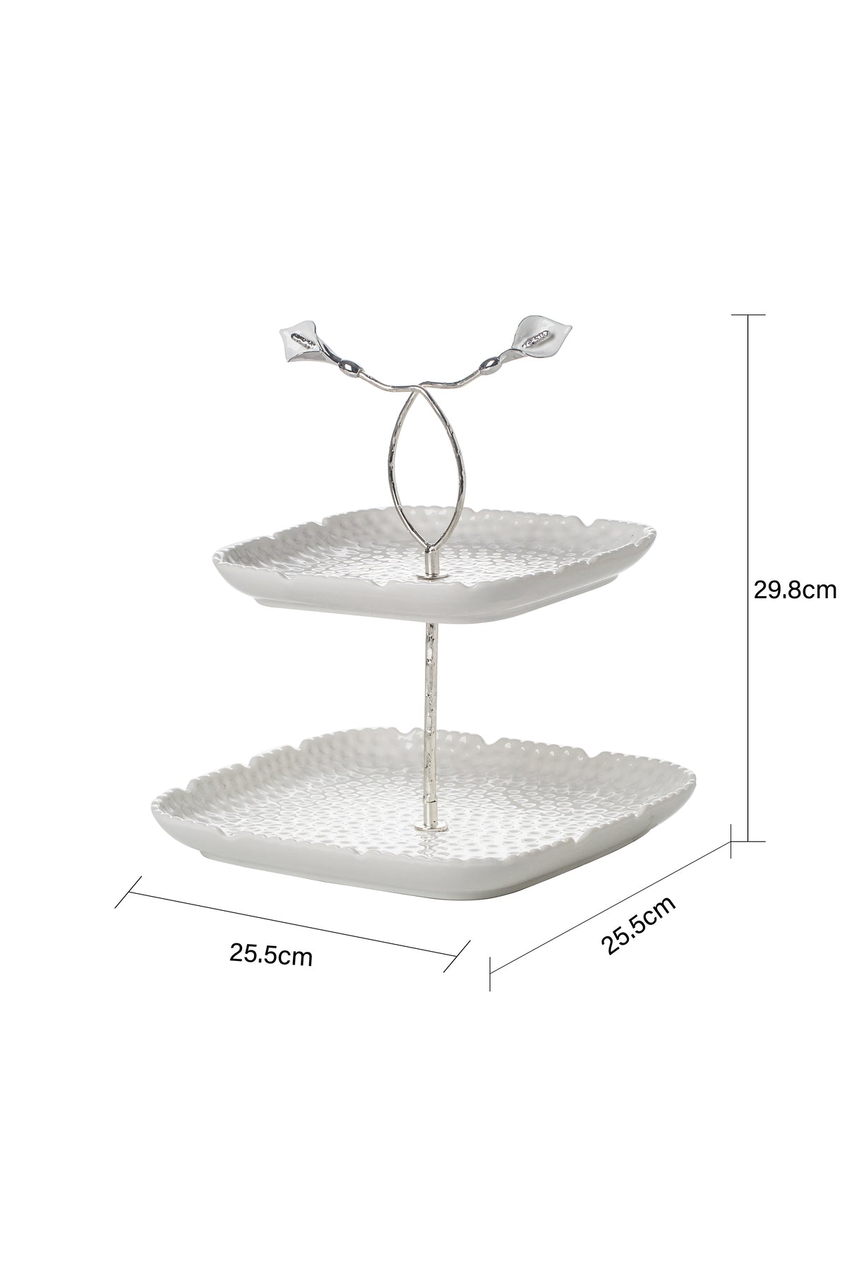 Platou etajat Candy Bar din Porțelan cu Detalii Florale Metalice - 29.8 cm