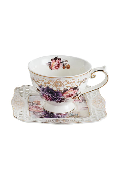 Set 2 cești cafea cu 2 farfurioare porțelan 200 ml – model floral elegant