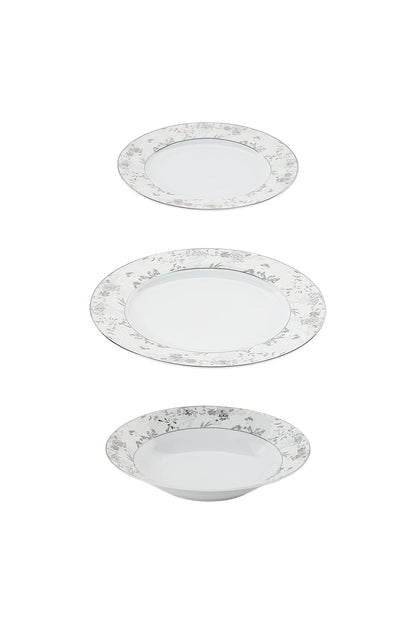 Serviciu de Masă 6 persoane Charcoal Blossom din Porțelan Premium, 18 Piese, Design Floral Dens
