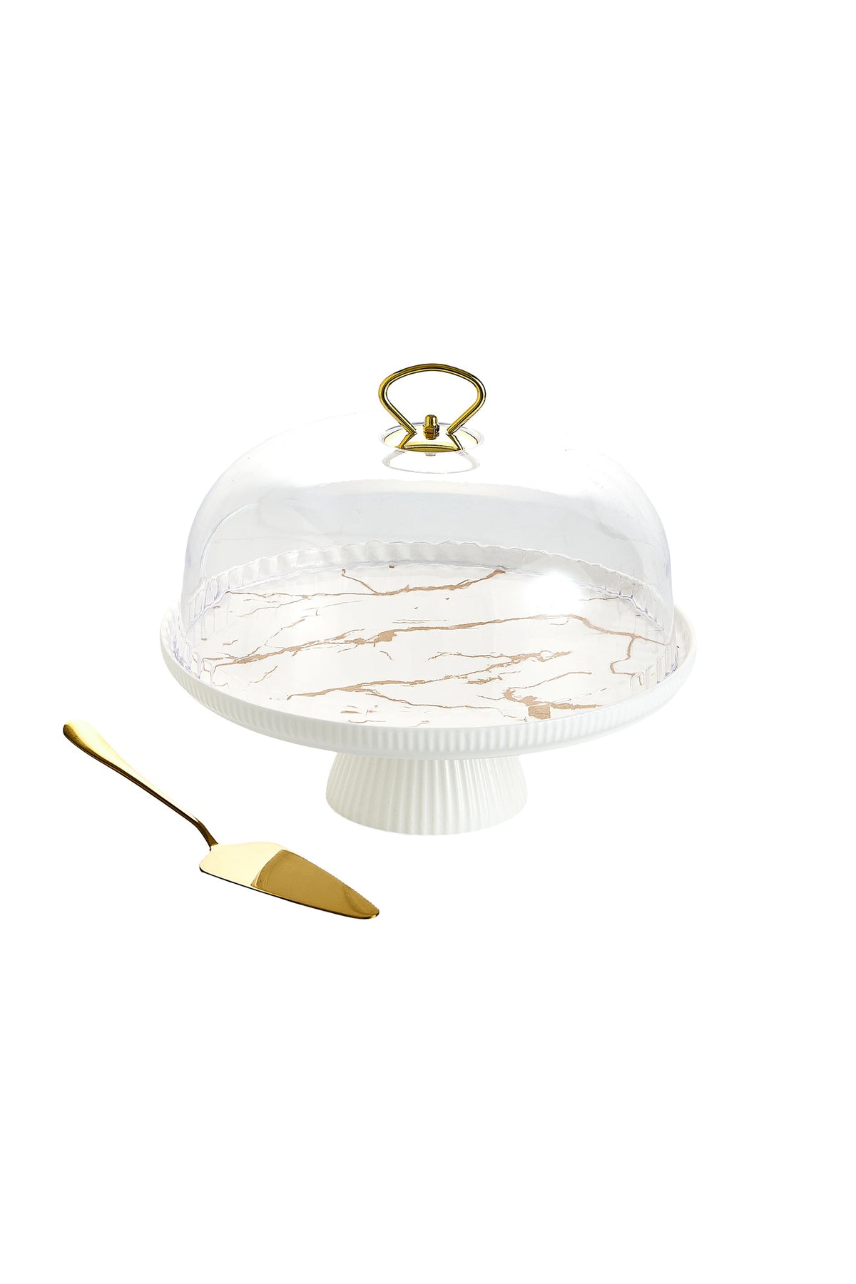 Platou tort din porțelan cu picior și capac transparent, 27.5 cm - Marble Collection