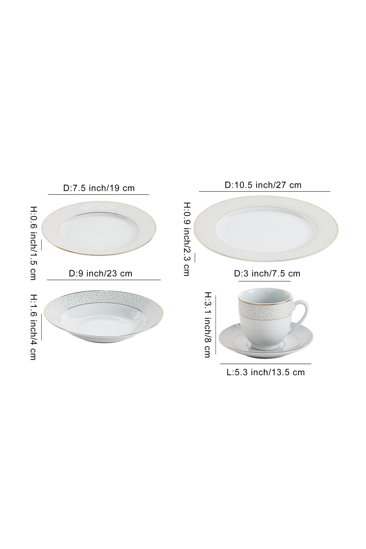 Serviciu de Masă 6 persoane Golden Stardust din Porțelan 30 piese, Design Modern cu Puncte Aurii