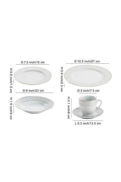 Serviciu de Masă 6 persoane Golden Stardust din Porțelan 30 piese, Design Modern cu Puncte Aurii