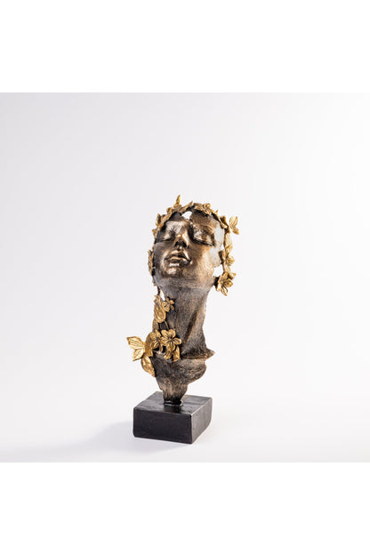 Statuetă Decorativă "Floral Grace" cu Bust Feminin și Accente Aurii – 32 cm