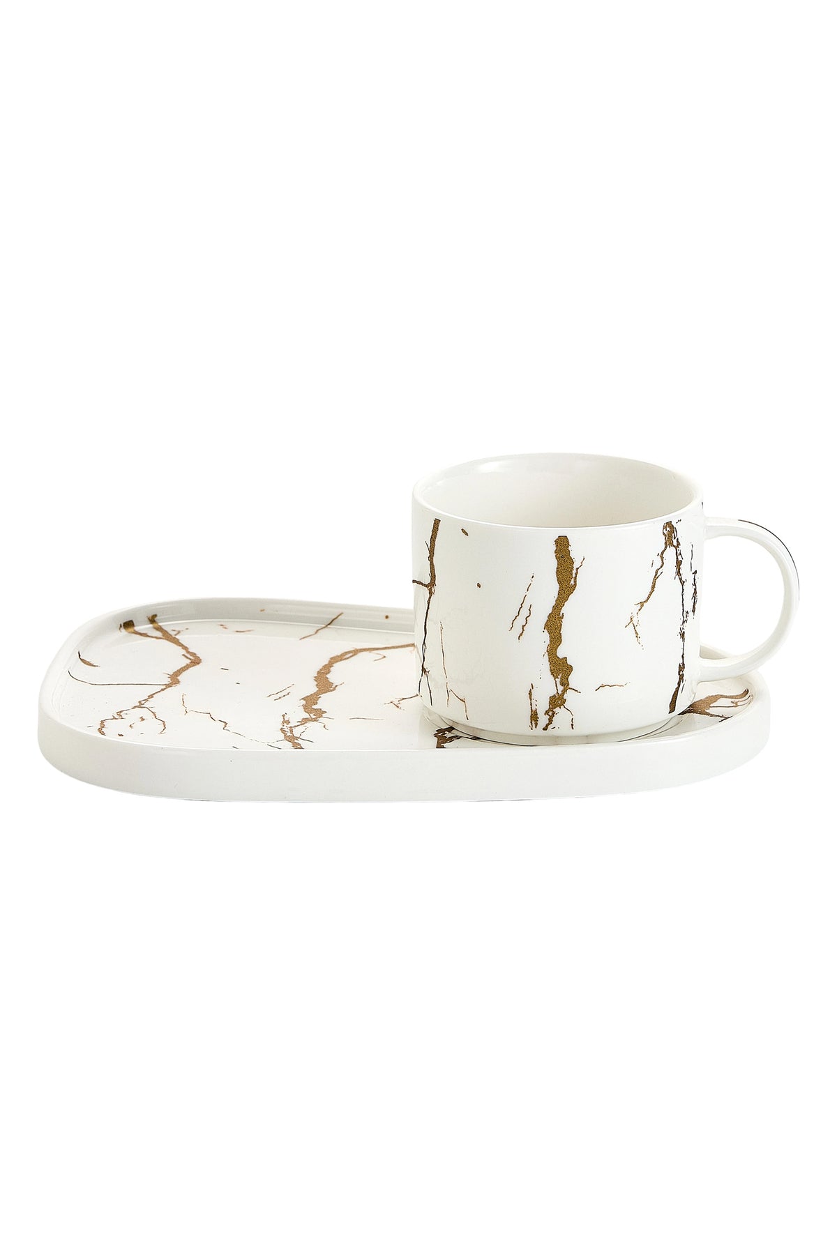 Set de 6 cești cu 6 farfurioare platou neuniform, porțelan, 220 ml - Marble collection