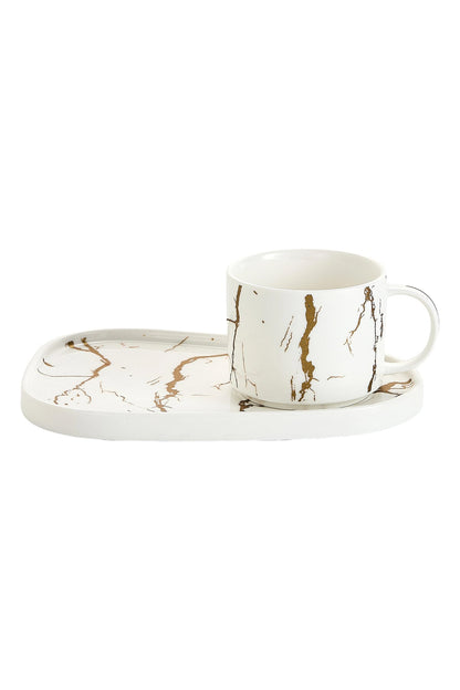 Set de 6 cești cu 6 farfurioare platou neuniform, porțelan, 220 ml - Marble collection