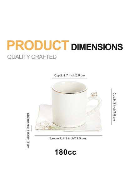 Set 2 Cești de Cafea din Porțelan cu Farfurioare, 180 ml - Detalii Florale