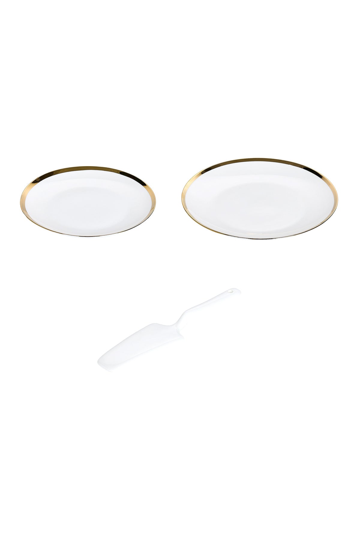 Set 6 persoane farfurii desert porțelan Aurel, bordură aurie lată, cu spatulă tort